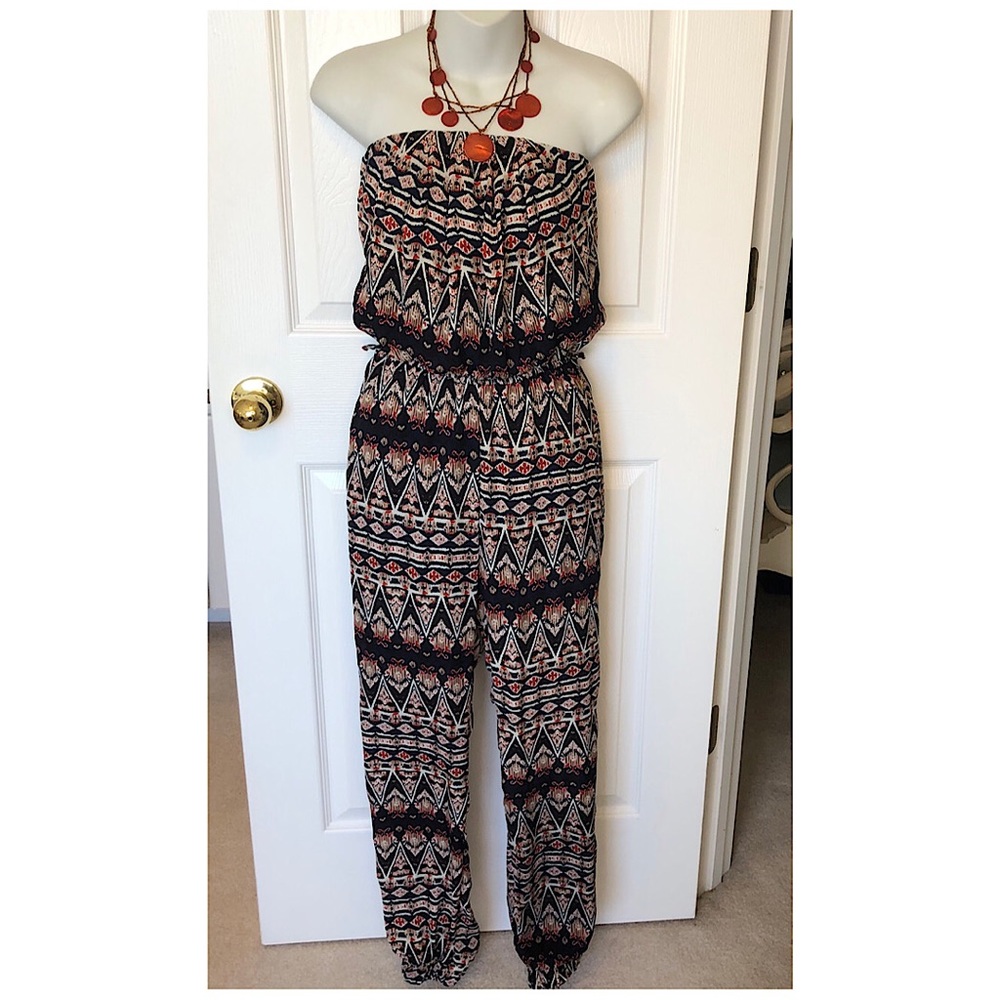Black Peplum Jumpsuits Summer Pant Outfit Small Black & Red Geometric Print Sm